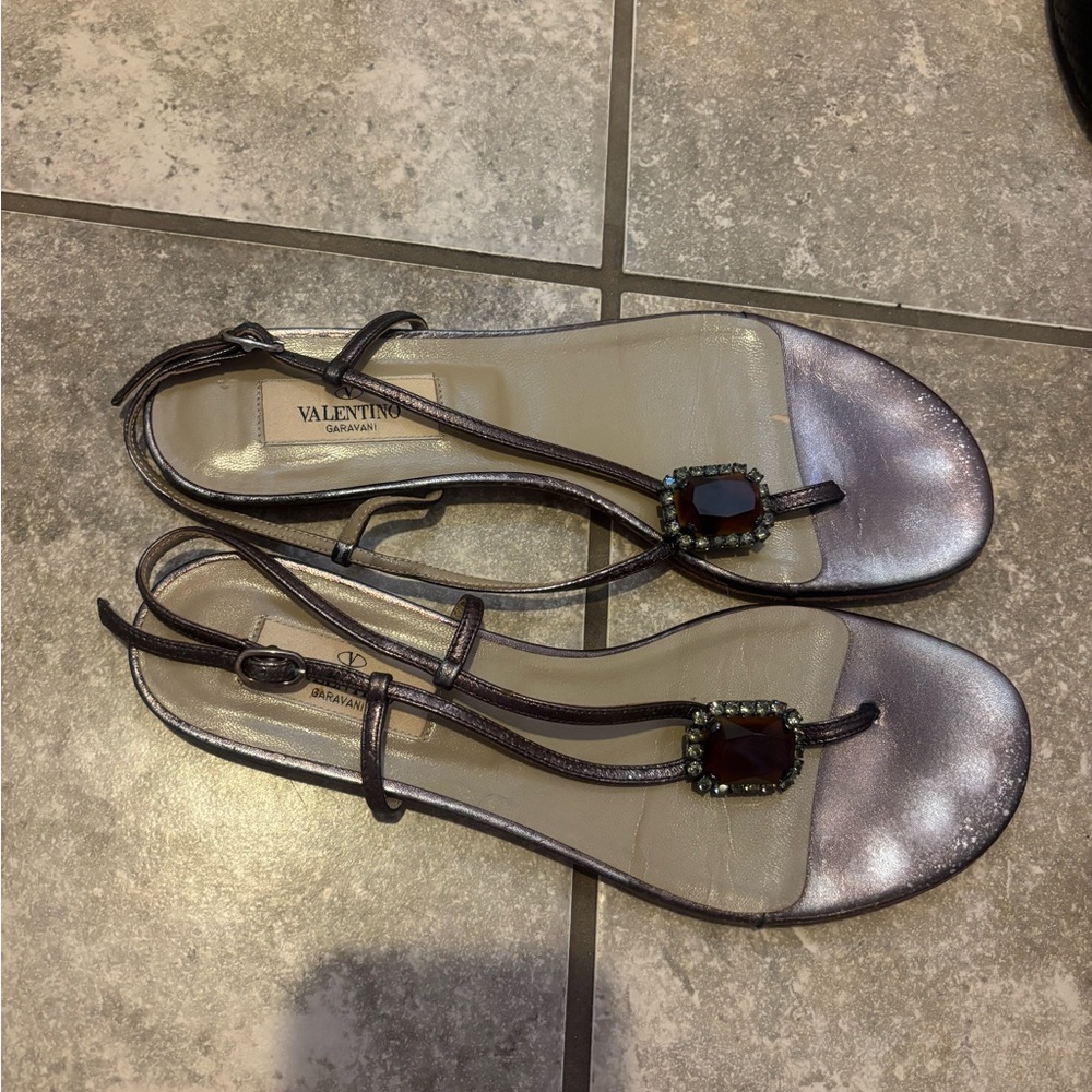 Valentino Garavani Metallic Sandals with Embellishments
